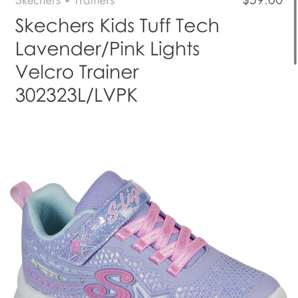 Skechers Kids Tuff Tech Lavender/Pink Lights Velcro Trainer - Picture 7 of 7